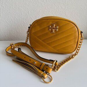 Tory Burch Kira Chevron Small Camera Bag Mustard Yellow Crossbody Leather